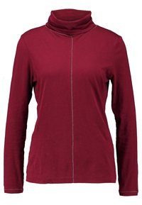 Bordeaux lange mouwen mock turtleneck top met een strakke pasvorm, voorzien van een enkele verticale naad in het midden en een zachte katoenstructuur.