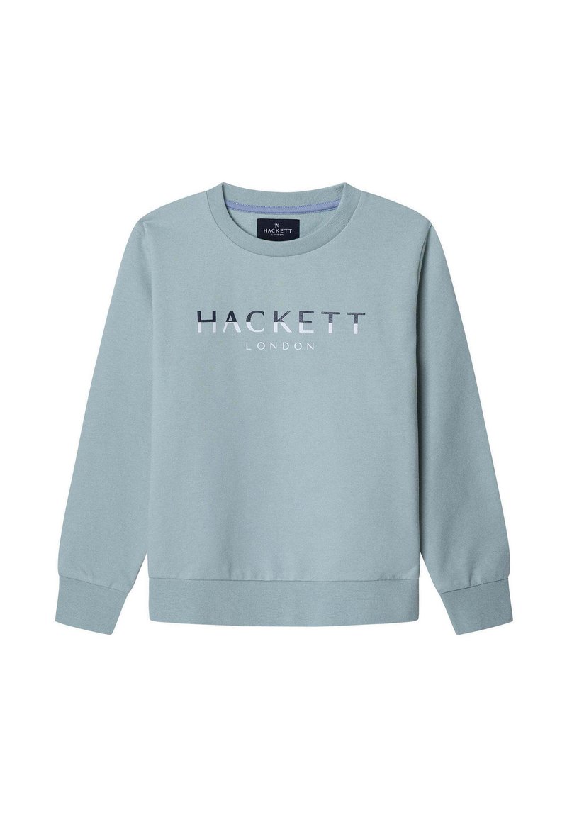Felpa crewneck azzurro chiaro realizzata in morbido cotone, con il logo "HACKETT LONDON" stampato in scuro sul petto. Polsini e fondo a costine.