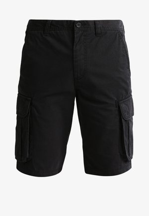 Mustad mustad lühikesed püksid mitme külgtaskuga, nööbiga sulgemine ja vastupidav kangas. Omab sirget lõiget ja sujuvat tekstuuri.