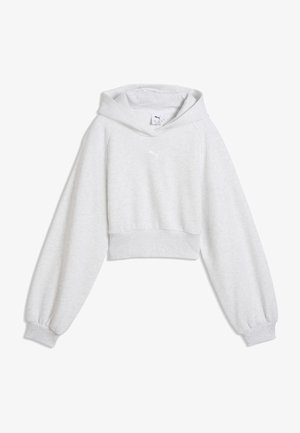 Biała krótka bluza z kapturem z długimi bufkami na rękawach i ściągaczami, z małym logo Puma na piersi oraz kapturem bez sznurków.