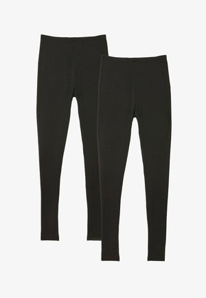 Dos pares de mallas largas negras lisas con cinturilla elástica, colocadas planas sobre fondo blanco.