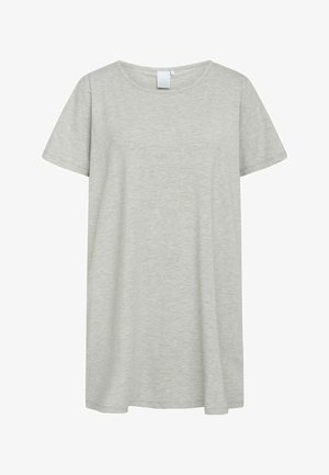 Lysegrå kortærmet t-shirt lavet af blødt stof. Rund halsudskæring og afslappet pasform, uden synlige mønstre eller detaljer.