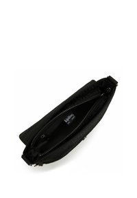 Borsa a pochette nera con zip, realizzata in materiale resistente, con pattern testurizzati all'interno e un'etichetta con logo. Design compatto con una forma elegante.