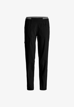 Schwarze Slim-Fit-Hose mit elastischem Bund und Seitentaschen, entworfen für eine bequeme, legere Passform.