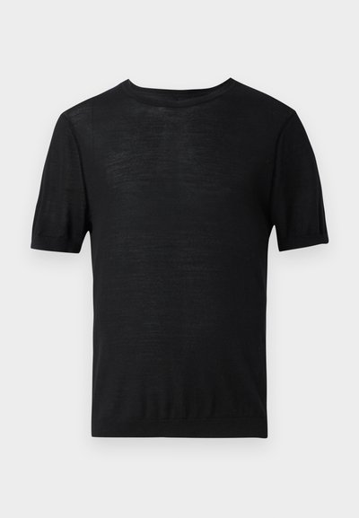 Svart kortermet T-skjorte i et lett, glatt materiale med rund hals og et enkelt, udecorert design.