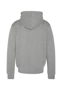 Sudadera gris con bolsillo delantero, capucha con cordón y puños y dobladillo acanalados, fabricada con un tejido suave y texturizado.