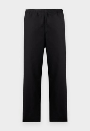 Pantalon noir à jambes droites avec taille élastique, sans poches ni ornements visibles, présenté sur un fond clair uni.