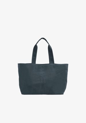 Geantă tote de culoare gri închis cu două mânere, formă dreptunghiulară și cusături vizibile pe centru, pe un fundal alb.