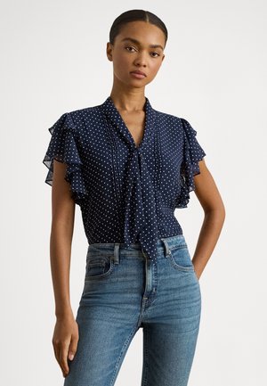 POLKA-DOT GEORGETTE TIE-NECK BLOUSE - Débardeur - navy/white