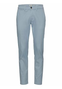 Slim-fit broek in lichtblauw, gemaakt van een zachte katoenmix, met een standaard tailleband en een enkele knoopsluiting.