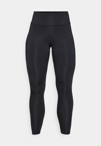 Svarte høy midje full-lengde leggings med glatt stoff og synlige søm detaljer foran og i midjebåndet.