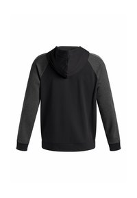 Schwarzer Hoodie mit einer grauen strukturierten Kapuze und Ärmeln, reguläre Passform, gerippte Bündchen und geradem Saum.