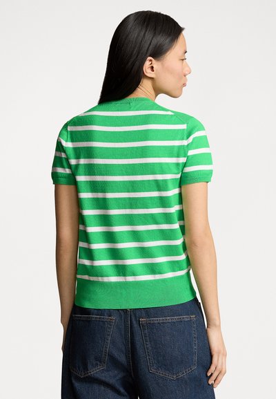 Polo Ralph Lauren STRIPED SHORT SLEEVE SWEATER - Μπλουζάκι με στάμπα - tiller green/white