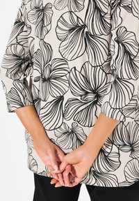 Ulla Popken FLORAL 3/4 SPLIT NECK - Langarmshirt - gray beige