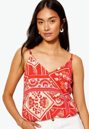 STRAPPY CAMI BEAD DETAIL  - Blus - pink red tile print