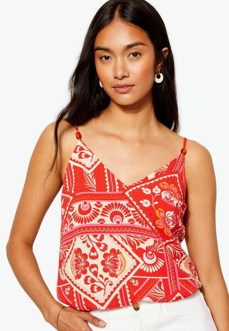 Friends Like These STRAPPY CAMI BEAD DETAIL - Pluus - pink red tile print
