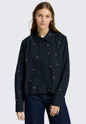 BOXY FIT MIT HERZ-STICKEREI - Hemdbluse - navy/pink heart embroidery