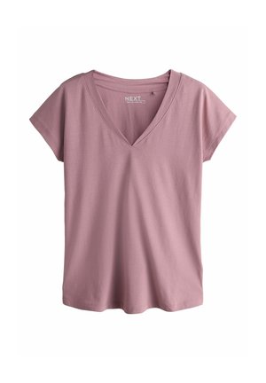 Roze T-shirt met korte mouwen en V-hals, gemaakt van een zachte katoenmengstof, met een ontspannen pasvorm en een gladde structuur. Geen opvallende patronen of accenten.