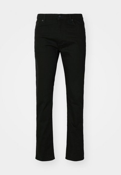 Svart denimjeans med rett ben-design, fem-lomme stil og knappelukking. Glatt tekstur med subtile sømdetaljer.