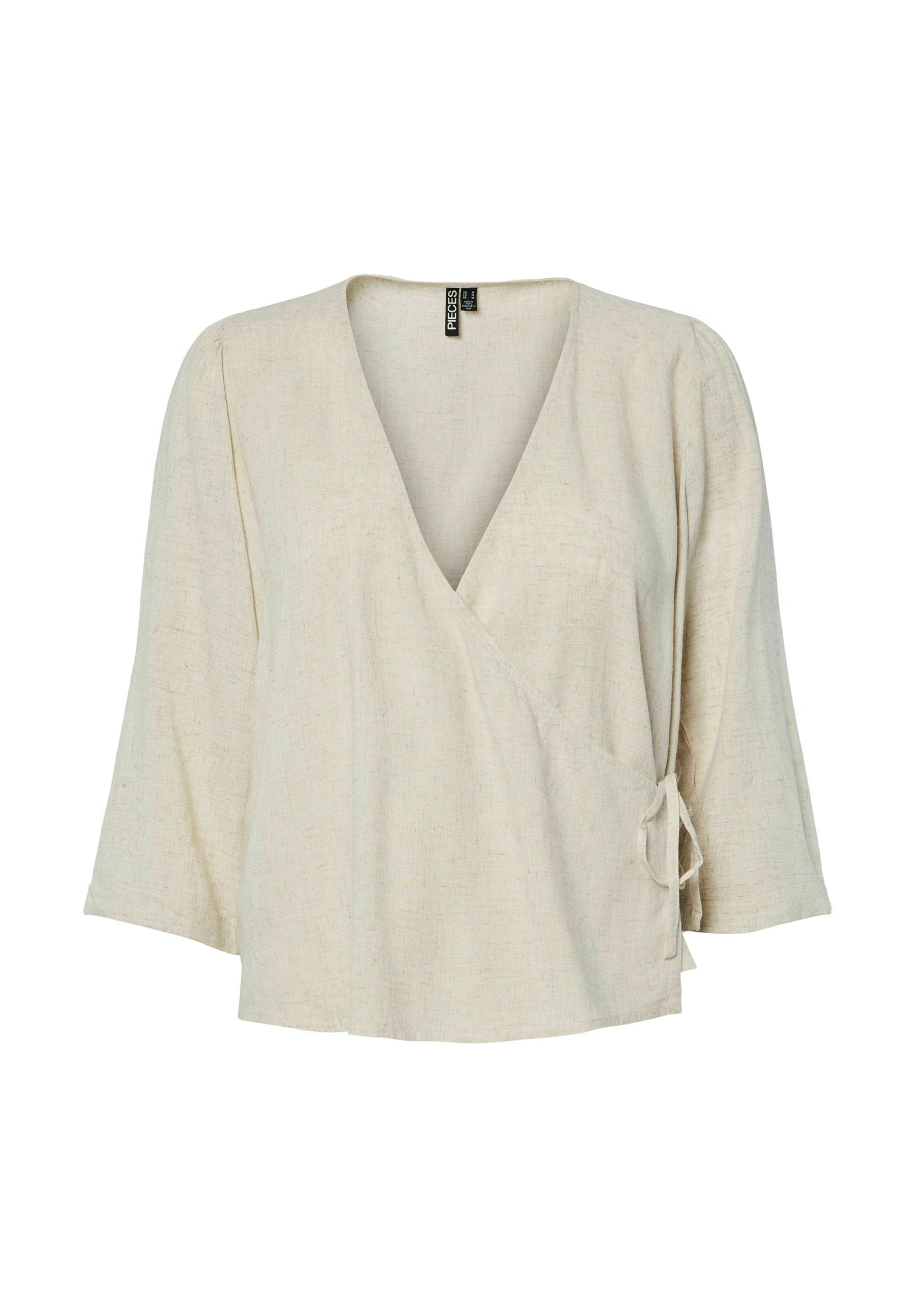 Wrap linen-blend blouse
