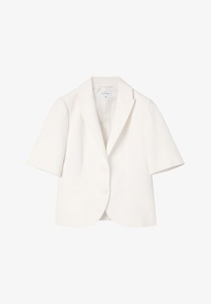 Witte blazer met korte mouwen, een reverkraag met inkeping en twee knopen aan de voorkant, maat 36, merk Tatuum.