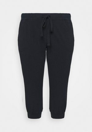 Zwarte cropped joggingbroek met elastische tailleband, trekkoord, zakken en afgewerkte enkels.
