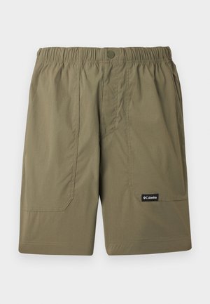 Ελαστικά σορτς μέσης σε ελιά πράσινο της μάρκας Columbia με εμπρόσθιες τσέπες και κλείσιμο με κουμπί σε ανοιχτό φόντο.