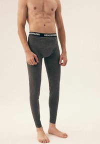 Gray long underwear made of soft fabric, featuring a black elastic waistband with "HENDERSON" logo. Fitted design, no visible patterns.