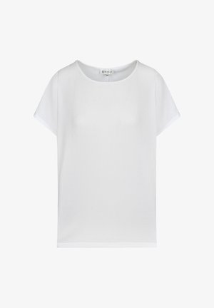 Weißes Kurzarmoberteil aus strukturiertem Stoff, mit rundem Halsausschnitt und lockerer Passform, in einem einfachen, klaren Design.