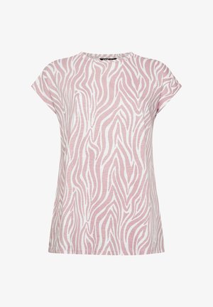 T-shirt met korte mouwen in een ontspannen pasvorm, voorzien van een roze en witte abstracte zebrastripes en een ronde halslijn.