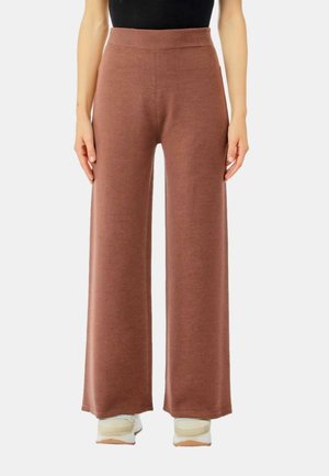 Pantaloni a gamba larga in un morbido tessuto brown testurizzato. Alta vita elastica. Design casual con una vestibilità rilassata. Adatti per l'uso quotidiano.