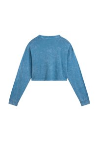 Gekürztes Langarmshirt in verblasstem Blau. Verfügt über einen weichen, strukturierten Stoff mit Rundhalsausschnitt und lässiger Passform. Keine sichtbaren Verschlüsse.