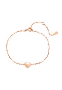 Rose gold bracelet with a heart charm, featuring a delicate chain and a lobster clasp closure. Smooth texture and minimalist design.