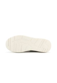 Semelle en caoutchouc blanc avec motifs de texture et design moulé, offrant traction et support sur diverses surfaces.