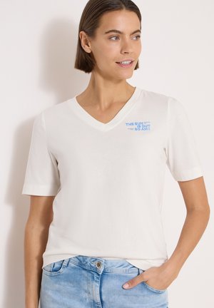 Cecil, T-SHIRT MIT V-NECK UND WORDING-DETAIL - T-Shirt print - vanilla white