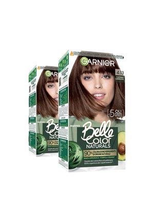 Garnier TINTA CAPELLI BELLE COLOR NATURALS COLORAZIONE PERMANENTE SENZA AMMONIACA AL 90% DI ORIGINE NATURALE - 2 PACK - Tinte capelli - castano luminoso (4.13)