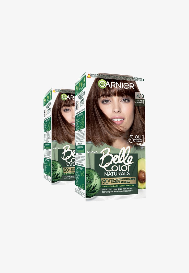 Garnier TINTA CAPELLI BELLE COLOR NATURALS COLORAZIONE PERMANENTE SENZA AMMONIACA AL 90% DI ORIGINE NATURALE - 2 PACK - Tinte capelli - castano luminoso (4.13)