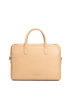 Béžová kožená aktovka se dvěma rukojeťmi, zipovým uzávěrem a malým zlatým logem Wittchen ve středu přední strany.