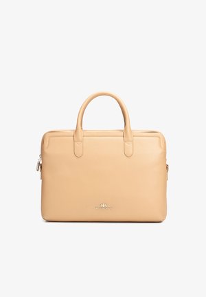 Béžová kožená aktovka se dvěma rukojeťmi, zipovým uzávěrem a malým zlatým logem Wittchen ve středu přední strany.