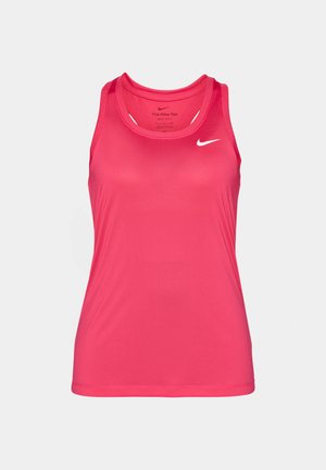 Rosa Sporttanktop aus glattem, leichtem Stoff. Hat einen runden Ausschnitt und schmale Träger. Enthält ein kleines weißes Logo auf der Brust.