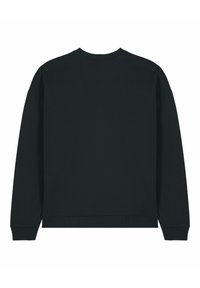 Sweatshirt noir, mélange de coton, col ras du cou, manches longues, poignets et ourlet côtelés, couleur unie, design minimaliste, sans logo ou motifs visibles.