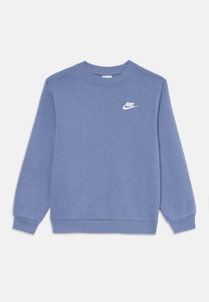 Felpa Nike blu a maniche lunghe con polsini e orlo a coste, con un piccolo logo Nike bianco sul petto sinistro.