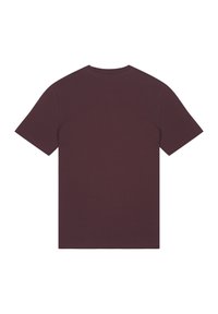 Bordeaux short-sleeve t-shirt met een ronde hals. Glad van structuur en een eenvoudig ontwerp, met een effen kleur zonder patronen of accenten.