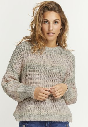 Strickpullover in Pastellfarben mit strukturiertem Muster, rundem Ausschnitt, gerippten Bündchen und lockerer Passform mit geradem Saum.