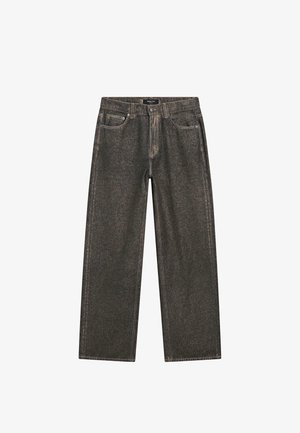 Mørkegrå brede denimjeans med klassisk fem-lomme-design, kraftig syning og lynlås med knaplukning.