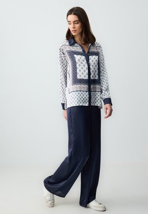 RELAXED FIT HIGH WAIST WIDE LEG PATTERNED - Pantaloni - dark blue
