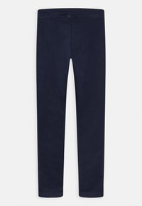 Temno modre, raztegljive leggins hlače iz gladke mešanice bombaža, ki imajo mehak elastičen pas in ozek, prilegajoč se dizajn.