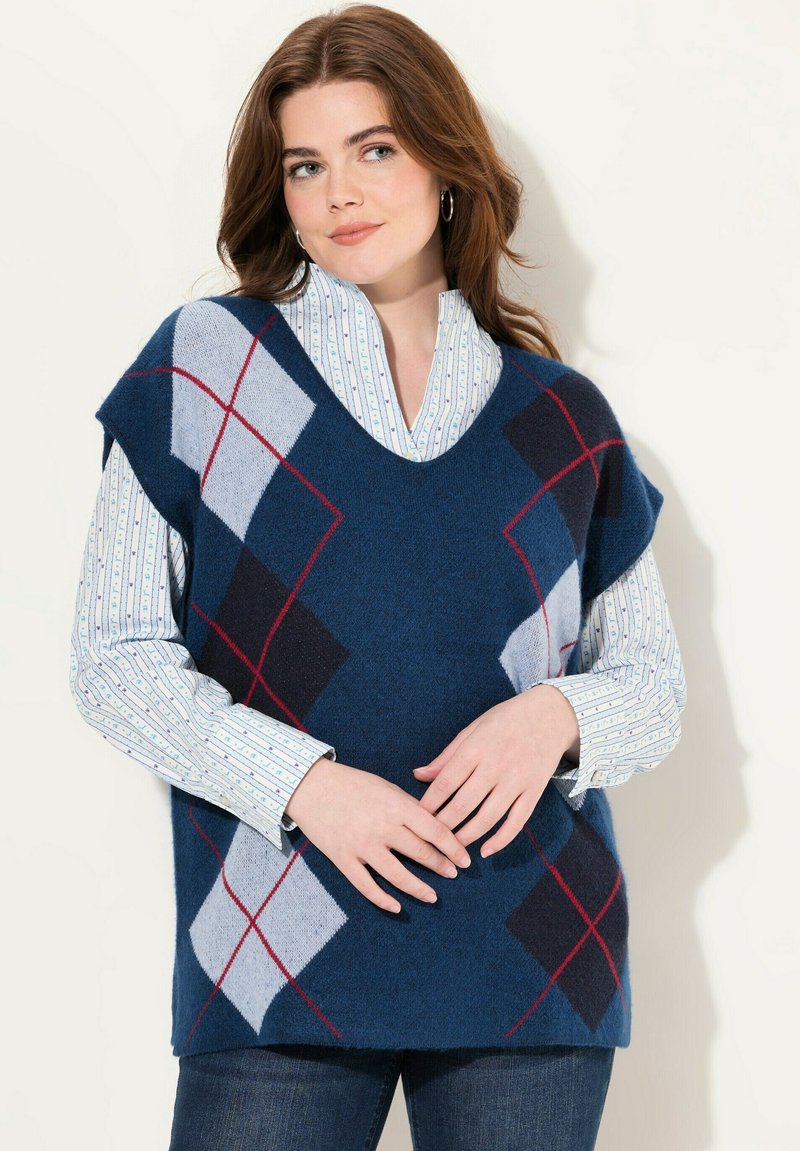 Ulla Popken V-NECK  - Triko s potiskem - navy blue