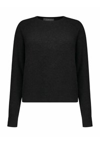 Maglione nero a maglia con maniche lunghe, scollo rotondo e tessuto morbido. Design semplice senza motivi o accenti visibili.