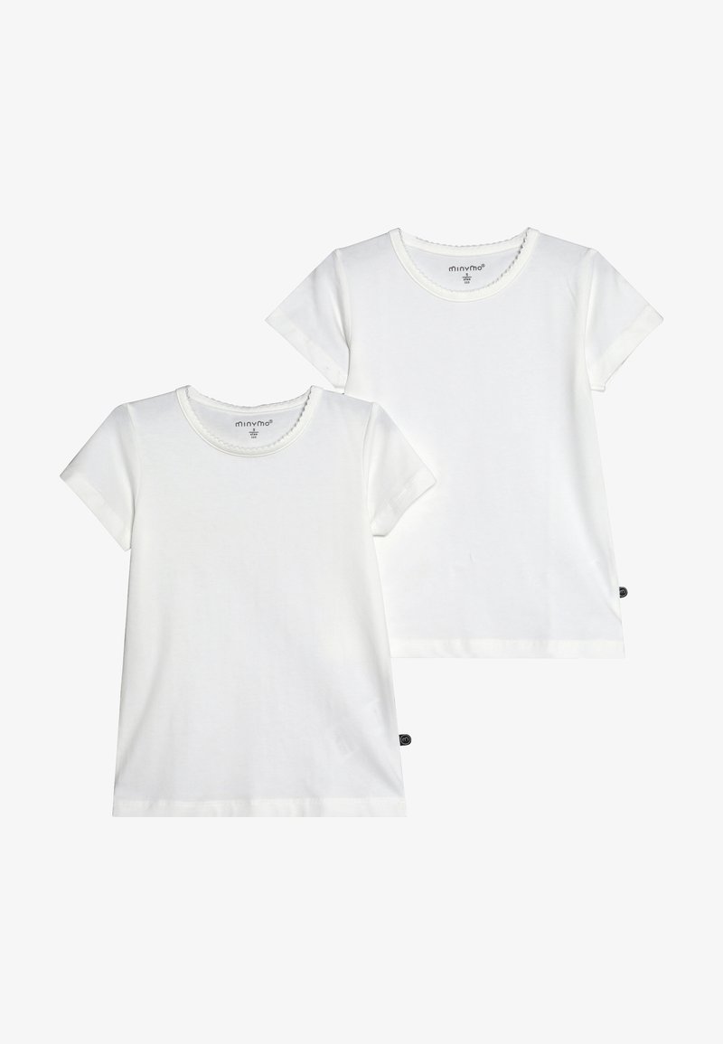 Bijele majice kratkih rukava od pamuka s okruglim izrezom, ukrašene nazubljenim detaljima na ovratniku i bočnim oznakama. Pakiranje od dvije komada.